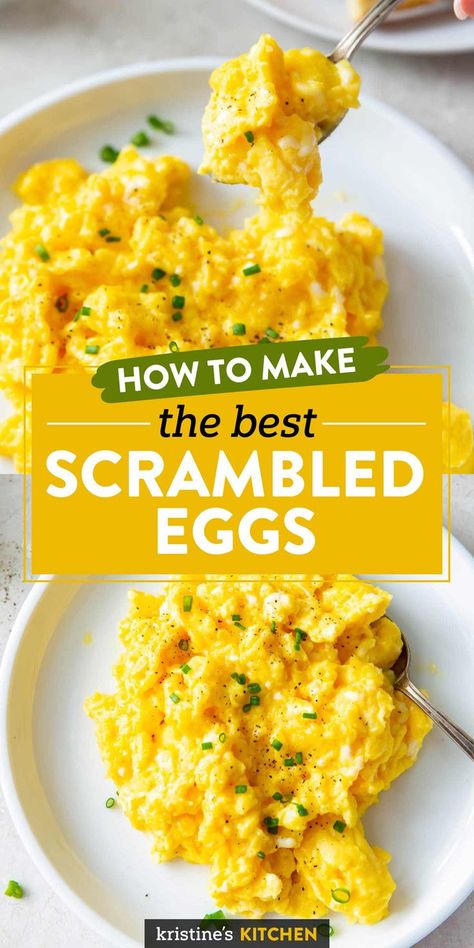 The best Scrambled Eggs Recipe! How to make scrambled eggs that are fluffy, soft and creamy. Make them for a crowd or to serve just one. An easy breakfast idea! Scrambled Egg Skillet Recipes, The Best Scrambled Eggs, Easy Scrambled Eggs, Best Scrambled Eggs, Scrambled Eggs With Cheese, Deviled Eggs Recipe Classic, Fluffy Scrambled Eggs, Creamy Scrambled Eggs, Scrambled Eggs Recipe