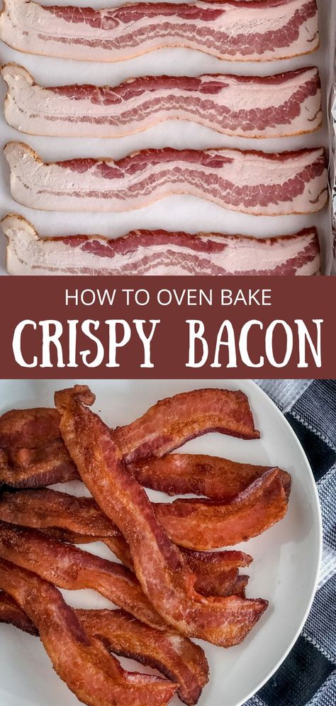 crispy bacon on a white plate Bacon Coated With Flour, Bacon Dipped In Flour, Oven Bacon Thick Cut, Best Way To Cook Bacon In The Oven, Floured Bacon In Oven, Oven Fried Bacon How To Make, Air Fry Bacon In Oven, Easiest Way To Cook Bacon, Thick Cut Bacon In Oven