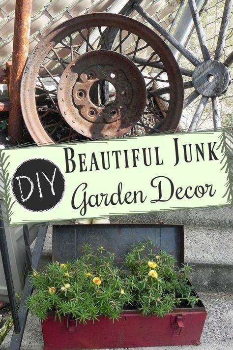 Junk Garden, Diy Yard Decor, Decor Makeover, Garden Wagon, Garden Junk, Garden Whimsy, Christmas Decorations Diy Outdoor, Upcycled Home Decor, Diy Yard