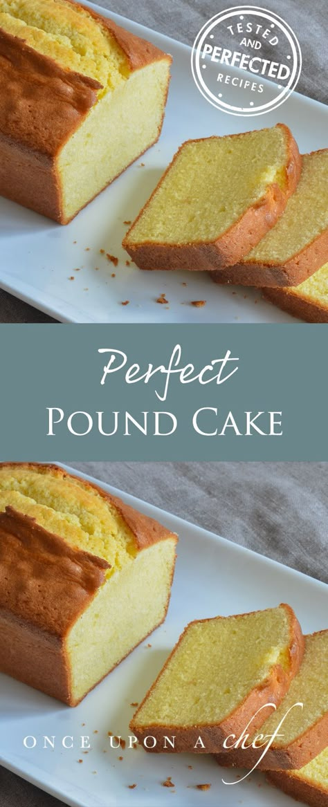 Perfect Pound Cake - While most traditional pound cake recipes call for equal weights of flour, sugar, eggs and butter, this recipe incorporates milk, lots of extra butter, and a little baking powder. The result is a rich and buttery yet fluffy pound cake that melts in your mouth Dessert Loafs, Fluffy Pound Cake, Traditional Pound Cake, Perfect Pound Cake, Resipi Kek, Blueberry Scones, Sugar Eggs, Pound Cakes, Loaf Cake