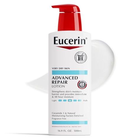 Eucerin Advanced Repair Body Lotion, Unscented Body Lotion for Dry Skin, 16.9 Fl Oz Pump Bottle Unscented Body Lotion, Body Lotion For Dry Skin, Unscented Lotion, Lotion For Dry Skin, Skin Lotion, Dry Sensitive Skin, Lotion Bottle, Dye Free, Hand Lotion