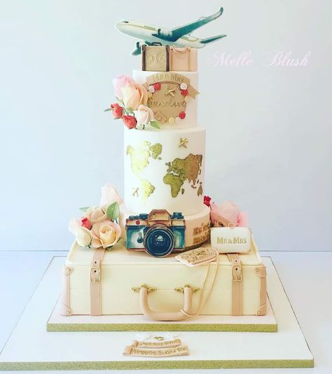 Travel Theme Cake, Aviation Wedding Cake, Bling Birthday Party, Aviation Wedding Theme, Travel Wedding Cake, Cake Paris, Pastel Wedding Theme, 70th Birthday Cake, Travel Baby Showers