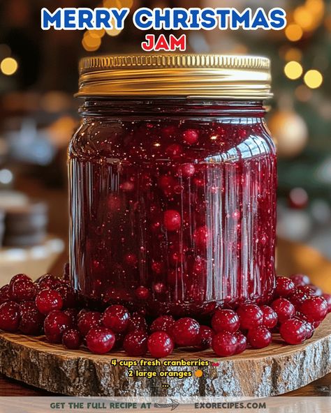 Merry Christmas Jam  Enjoy ❤️ Full recipe 👇 💬 Strawberry Cranberry Jam Christmas, Cranberry Christmas Jam, Diy Jam Recipe, Cranberry Strawberry Jam, Merry Christmas Jam, Winter Jam Recipes, Merry Christmas Jam Recipe, Christmas Jam Recipes, Spiced Christmas Jam