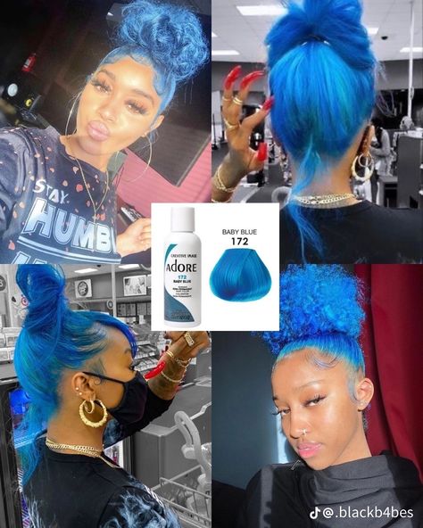 Blue Hair Inspiration, Hair Inspiration Hairstyles, Adore Hair Dye, Baby Blue Hair, Hair Stripes, Best Hair Dye, Dyed Hair Blue, Mixed Curly Hair, Cute Hair Colors