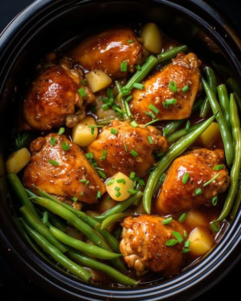 This chicken recipe has become a family legend, and it never ceases to impress Crockpot Meals With Chicken Thighs, Slow Cooker Best Recipes, Chicken Capers, Crockpot Chicken And Vegetables, Chicken And Green Beans, Cooktop Cove, Summer Crockpot, Cauliflower Tots, Crockpot Chicken Thighs