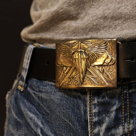 Airborne Forces, Worldbuilding Inspiration, Casual Leather Belt, Open Wings, Real Cowboys, Brass Belt, Brass Belt Buckles, Archangel Michael, Handmade Brass