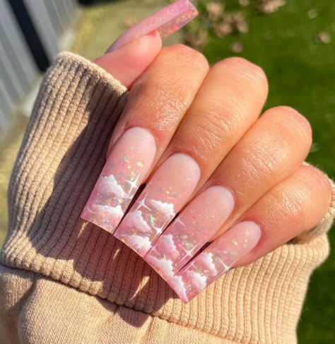 Cloud Nails, Blush Nails, Simple Nail Art Designs, Popular Nails, Star Nails, Square Acrylic Nails, Nail Art Ideas, Creative Nails, Best Acrylic Nails