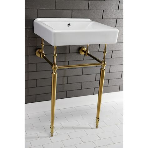 Brushed Brass Bathroom, Exposed Plumbing, Sink Legs, Console Bathroom Sink, Bathroom Console, Powder Room Sink, Small Bathroom Sinks, Console Sink, Console Sinks