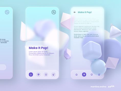 Glassmorphism - trend for 2021 #glass by Martina Wolna on Dribbble Pallete Color, Ui Ux Design Trends, Ux Design Trends, Ui Design Mobile, Ui Ux 디자인, Master Thesis, Ui Design Trends, Mobile App Design Inspiration, Graphisches Design