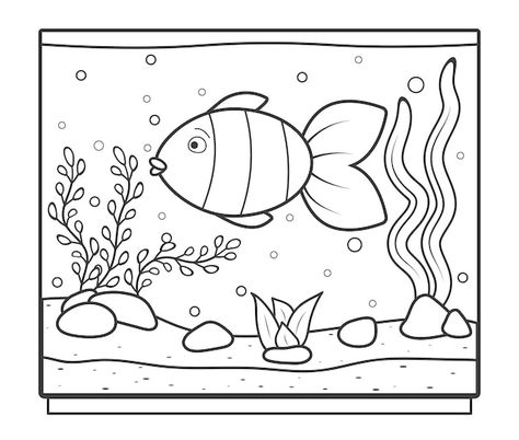 Rectangular aquarium with a fish for col... | Premium Vector #Freepik #vector #aquarium #fish-tank #aquarium-fish #fish-water Fish Aquarium Drawing, Fish Tank Drawing, Fish Drawing For Kids, Aquarium Drawing, Tank Drawing, Insect Coloring Pages, Space Coloring Pages, Drawn Fish, Disney Princess Coloring Pages