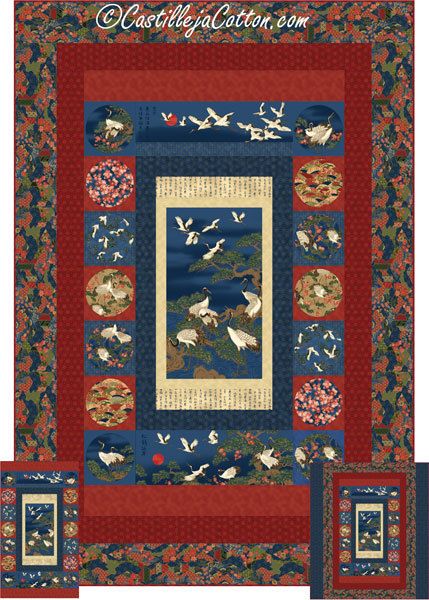 Asian Quilt Pattern 4732-0 Japanese quilt by castillejacotton Quilt Patterns Using Panels, Chinese Pattern Design, Japanese Quilt Patterns, Asian Quilts, Panel Quilt Patterns, Horse Quilt, White Crane, Asian Fabric, Chinese Pattern