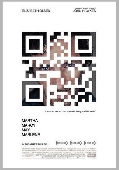 QR Code advertising for 'Martha, Marcy, May, Marlene' Disco Branding, Martha Marcy May Marlene, John Hawkes, Qr Scanner, Promo Flyer, Hugh Dancy, Code Art, Creative Advertising, Qr Codes