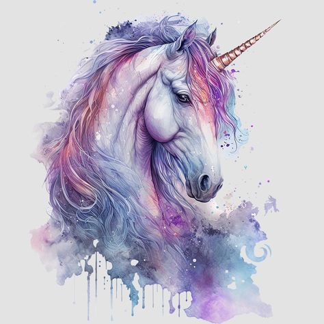 Unicorn Artwork, Unicorn Painting, Unicorn Tattoos, Dmc Cross Stitch, Watercolor Splatter, Unicorn Illustration, Unicorn Head, Unicorn Art, Pastel Palette