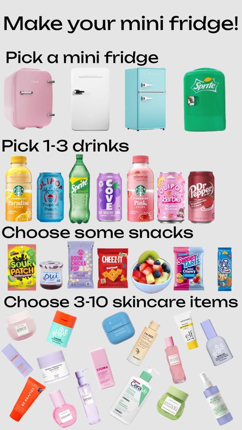 #minifridge #preppy #fyp #foryoupage #snacks #drinks #skincare Mini Fridge Food, Preppy Snacks, Sleepover Essentials, Fridge Food, Group Names Ideas, Healthy Soda, Peach Drinks, Cleaning My Room, Cook Smarts