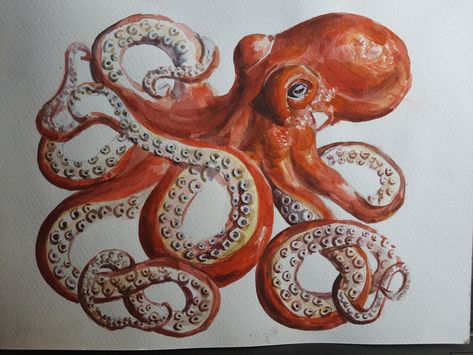 Octopus Painting Realistic, Octopus Color Pencil Drawing, Octopus Art Painting, Octopus Reference, Octopus Art Drawing, Octopus Face, Octopus Colors, Brazilian Tattoo, Kraken Art