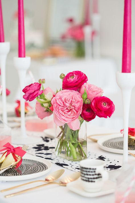 Elegant Pink Party Ideas, Pink Red Centerpieces, Bright Pink Party Decorations, Hot Pink And White Bridal Shower Ideas, Fuschia Bridal Shower Ideas, Bright Pink Centerpieces, Bridal Shower Hot Pink And Orange, Hot Pink Floral Centerpieces, 50 Shades Of Pink Bridal Shower Ideas