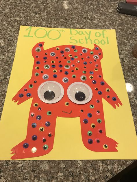 100th Day of School Collages - 100 eyes monster 100th Day Of School Monster, 100 Days Collage, 100 Days Of School Collage Project Ideas, 100th Day Of School Collage, 100 Eyes Monster 100th Day, 100 Day Collage Projects, 100 Days Of School Collage, 100th Day Of School Poster Ideas, 100 Days Of School Monster