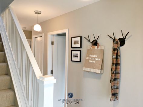 Colour Review: Edgecomb Gray, Benjamin Moore Benjamin Moore Edgecomb Gray, Beige Hallway, Hallway Paint Colors, Light Grey Paint Colors, Light Paint Colors, Hallway Paint, Trim Paint Color, Edgecomb Gray, White Stairs