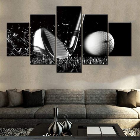 Modern Art Work, White Paintings, Golf Wall Art, Modern Canvas Painting, Theme Pictures, Black And White Painting, Wall Art Canvas Painting, Living Room Pictures, Modern Artwork