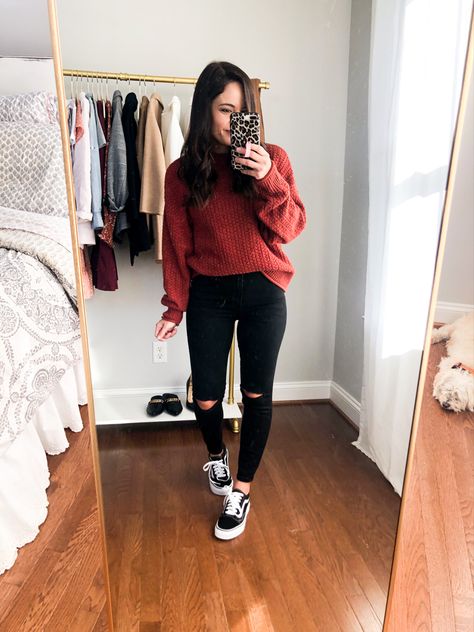 Sweater And Vans Outfit, Black Jeans And Chucks Outfit, Jeans And Vans Outfit Winter, Black Jeans Vans Outfit, Black Vans Work Outfit, Flannel And Vans Outfits, Womens Vans Outfit Fall, Dressy Vans Outfit, Work Outfits Women Vans