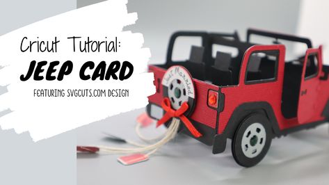 Just Married Jeep, Red Jeep, Cricut Air, Card Making Crafts, Card Files, Cricut Tutorials, Cricut Projects Vinyl, Paper Projects, Cool Cards