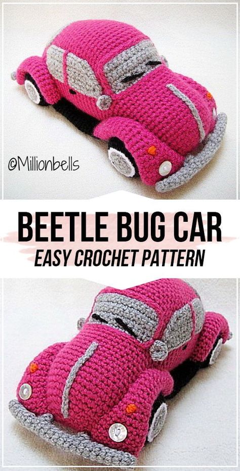 Crochet Beetle, Beetle Bug Car, Crochet Hats For Boys, Crochet Cocoon, Bug Car, Car Pattern, Crochet Mask, Crochet Toys Free, Crochet Car