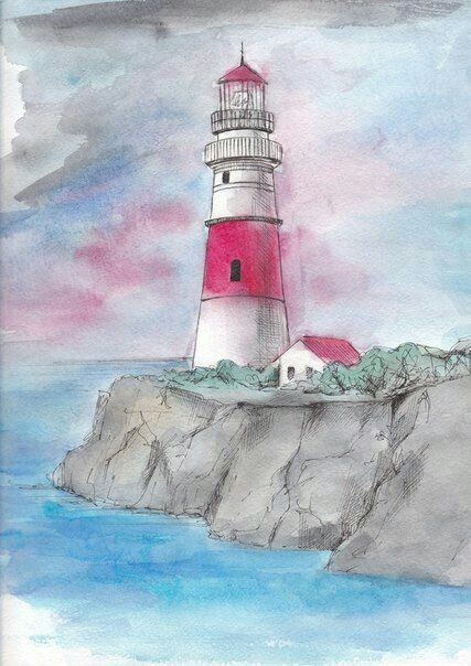 Art Sketchbook Easy, Sketchbook Easy, Easy Watercolor Painting Ideas, Watercolor Painting Ideas For Beginners, Lighthouse Drawing, Easy Watercolor Painting, Watercolor Painting Ideas, Outfit College, Outfit Comfortable