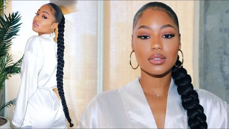 Long Braids For Black Women Ponytail, Ponytail With Long Braid, Ponytail Extension Braid, High Long Braided Ponytail, Sleek Ponytail Braiding Hair, Plaited Ponytail Black Women, Long Braided Ponytail With Bangs, Long Single Braid Ponytail, Long Braid Extensions