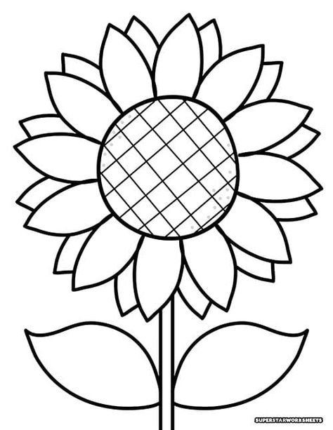 Sunflower Coloring Pages - Superstar Worksheets Flower Drawing Printable, Pre K Coloring Sheets Free Printable, Colouring Templates, Coloring Page Flowers, Easy Sunflower Drawing, Printable Sunflower Template, Sunflower Crafts For Toddlers, Flower Pattern Painting, Yellow Coloring Page