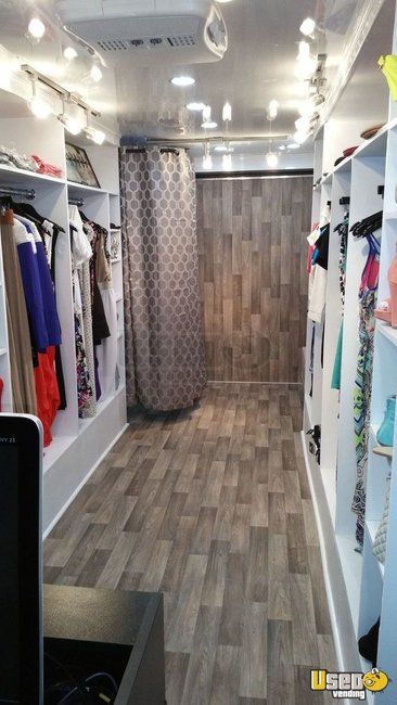 Mobile Fashion Boutique Retail Trailer for Sale in North Carolina - Small 4                                                                                                                                                     More Enclosed Trailer Boutique Ideas, Mobile Store Design, Retail Trailer, Boutique Trailer, Traveling Boutique, Mobile Fashion Truck, Old Trucks For Sale, Mini Boutique, Enclosed Trailer