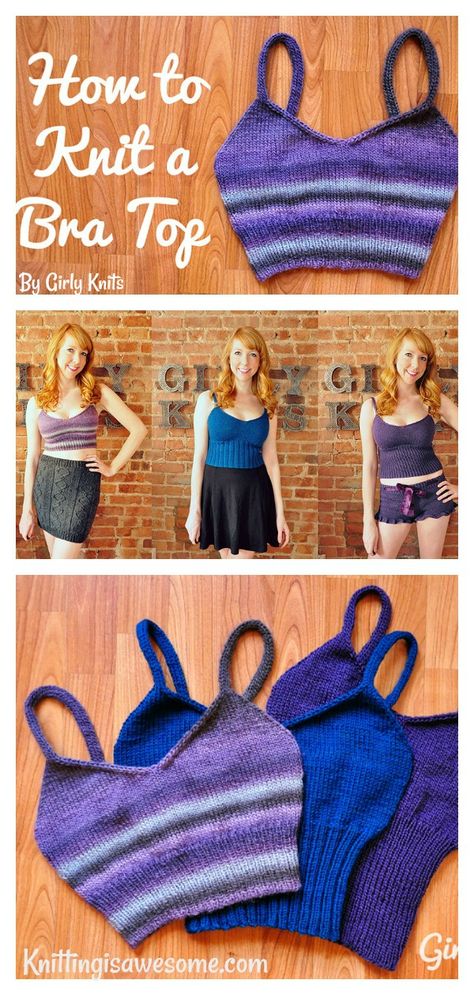 Diy Bra Top, Knit Crop Top Pattern, Knit Tank Top Pattern, Knit Top Patterns, Bralette Pattern, Lazy Summer Days, Knit Vest Pattern, Patterned Crop Top, Bra Pattern