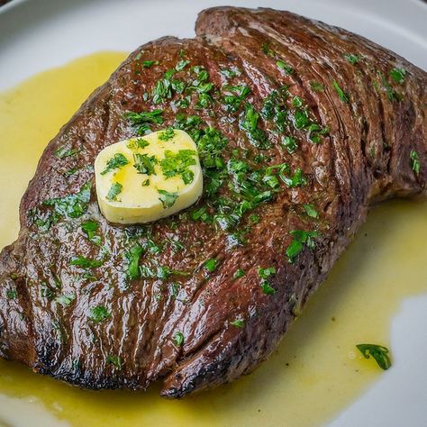 Herb Butter Flat Iron Steak Recipe - Instacart Flatiron Steak Recipes, Iron Steak Recipes, Flat Iron Steak Recipes, Fresh Garden Salad, Flat Iron Steak, Garden Salad, Steak Recipe, Crispy Potatoes, Herb Butter