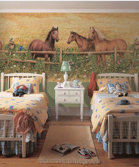 Horse Bedrooms, Horse Girls Bedroom, Horse Themed Bedrooms, Horse Mural, Cowgirl Bedroom, Horse Bedroom, Cowgirl Room, Horse Room, Horses Theme