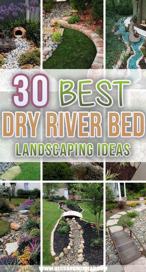 backyard patio designs - small backyard ideas - front house landscaping - Front Yard Garden Designs for a Beautiful Entrance (#83) Dry Creek Landscaping, Creek Landscaping Ideas, River Bed Landscaping Ideas, Dry River Bed Landscaping, River Bed Landscaping, Bed Landscaping Ideas, Rock Drainage, Dry Riverbed Landscaping, Creek Landscaping