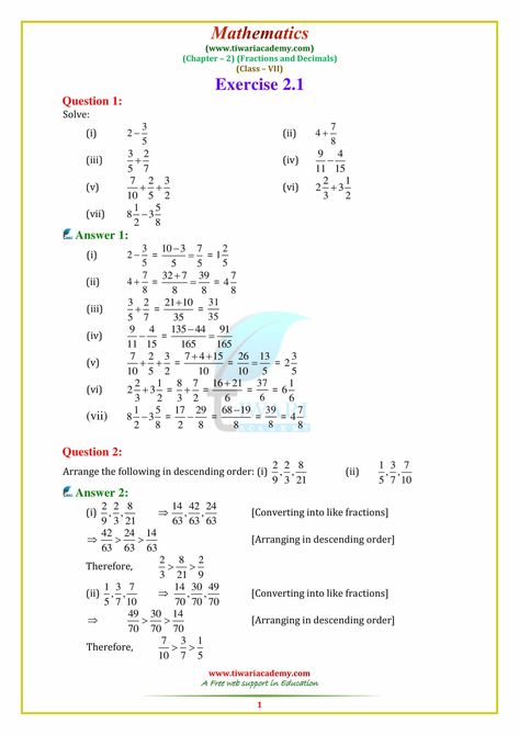 NCERT Solutions for Class 7 Maths Chapter 2 Fractions and Decimals Class 7 Maths Worksheet, Algebra Equations Worksheets, Fraction Worksheet, Typing Tutorial, Maths Questions, Maths Notes, Math Fractions Worksheets, Writing Fractions, Math Formula Chart