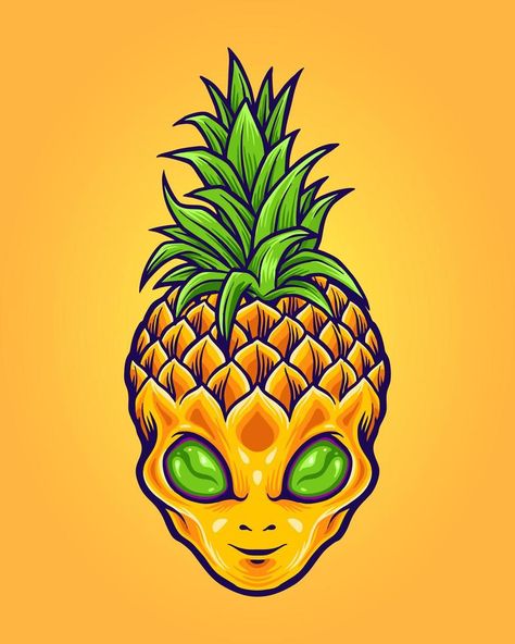 Alien Images, Pineapple Tattoo, Trippy Cartoon, 90s Art, Baby Logo, Bad Tattoos, Black Cartoon, Mascot Design, Free Vectors