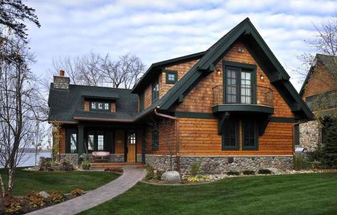 french country lake home plans | 20 Different Exterior Designs of Country Homes | Home ... Wood And Black Exterior House, Cabin Exteriors, Country Builders, Log Homes Exterior, Log Cabin Exterior, Lake Houses Exterior, Lake Houses, Cabin Exterior, Cedar Homes