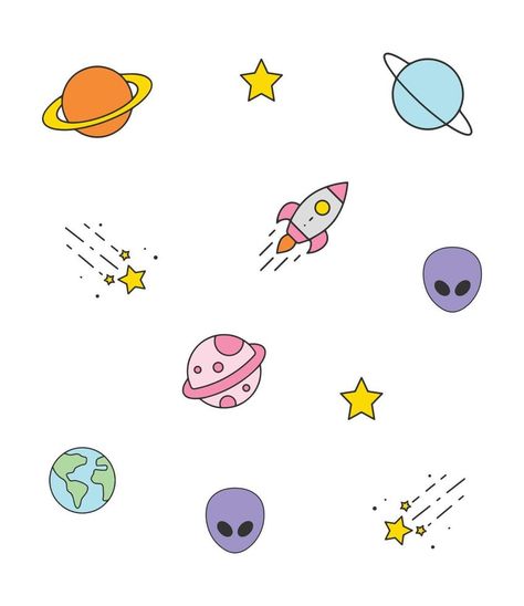 Cute Solar System Drawing, Cute Planets, Stars Vector, Planet Drawing, Planets And Stars, Space Drawings, Art Painting Gallery, Hand Drawn Vector, Painting Gallery