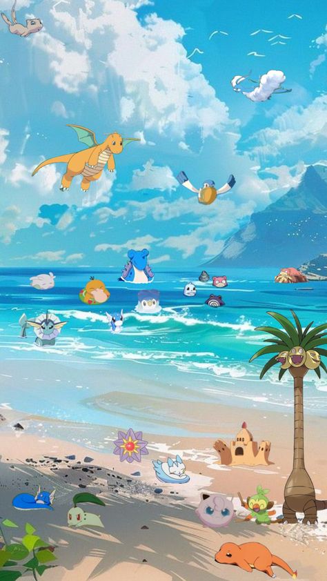 pokemons at the beach! #pokemon Pokemon Beach, At The Beach, The Beach, Pokemon, Anime, Pokémon