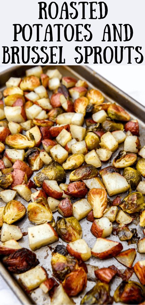 Potato Brussel Sprouts Roasted, Baked Brussel Sprouts And Potatoes, Chicken Potato Brussel Sprouts, Sheet Pan Potatoes And Brussel Sprouts, Zucchini And Brussel Sprouts Recipe, Brussel Sprouts Zucchini Recipe, Brussels And Potatoes, Potatoes And Brussel Sprouts Roasted, Potato And Brussel Sprouts Roasted