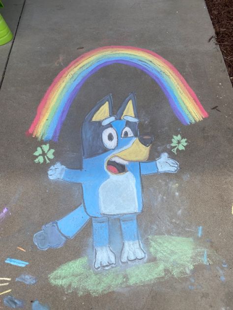 Happy Birthday Chalk Art Driveway, Bluey Chalk Art, Fun Chalk Ideas, Driveway Chalk Art, Sidewalk Games, Driveway Chalk, Chalk Sidewalk, Easy Chalk Drawings, Street Chalk Art