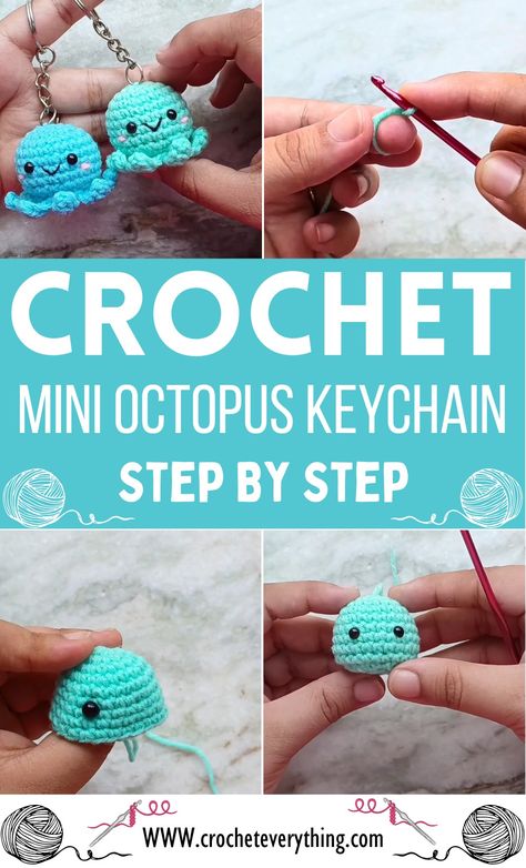 Crochet Mini Octopus Tutorial, Crochet Keychain Diy Tutorials, Crochet Octopus Keychain Free Pattern, Crochet Small Octopus, Crochet Keychain No Sew, Quick Crochet Keychain Free Pattern, Crochet Mini Keychain Free Pattern, Crochet Keychain Charms, Crocheted Keychain Patterns