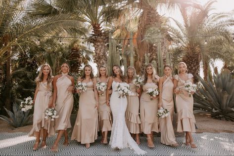 Champagne And Taupe Wedding Colors, Beach Destination Wedding Bridesmaid, Dune Color Bridesmaid Dresses, Champagne Bridesmaid Dresses Beach Wedding, Beach Wedding Bridesmaid And Groomsmen, Cabo Wedding Color Scheme, Champagne Bridesmaid Dresses Beach, Sand Bridesmaids Dresses, Beach Wedding Champagne Color