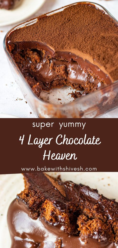 4 Layer Chocolate Dessert, Coffee Chocolate Dessert, Dessert Chocolate Recipes, Chocolate Heaven Cake, Cake Soak Recipe, Chocolate Layered Pudding Dessert, Layered Chocolate Pudding Dessert, Chocolate Cake With Chocolate Pudding, Soft Desserts