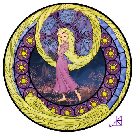 The Women Of Disney In Faux Stained Glass | The Mary Sue Rapunzel Kingdom, Art Nouveau Disney, Disney Amor, Disney Minimalist, Disney Stained Glass, Rapunzel Disney, Tangled Adventure, Animation Disney, Disney Wallpapers