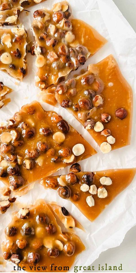 Toasted hazelnut toffee is possibly the perfect homemade candy ~ the crisp toffee shatters when you bite into it but then melts in your mouth! Homemade Toffee Candy, Hazelnut Toffee, English Toffee Recipe, Microwave Peanut Brittle, Hazelnut Recipes, Island Recipes, Easy Candy Recipes, Homemade Toffee, Toffee Candy