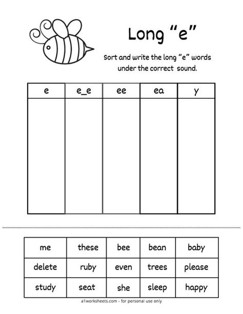 Long "E" Vowel Word Sort Worksheets Long E Phonics Worksheets, Long E Worksheets First Grade, Long E Activities First Grade, Long E Sound Worksheets, A_e Worksheets Long Vowels, Long Vowel Worksheets Kindergarten, Long E Activities, Blending Words Worksheets, Long Vowel E Worksheets