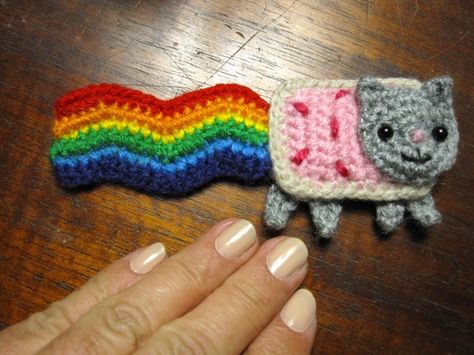 Nyan Cat Nyan Cat Crochet, Nya Cat, Nerdy Crochet, Crochet Appliques, Dumping Ground, Cat Crochet, Nyan Cat, Crochet Design Pattern, Crochet Things