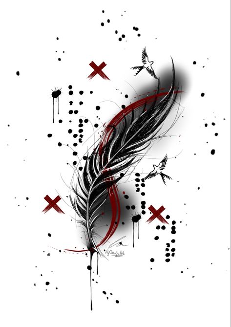 #feather #trashpolka #design #tattoodesign Polka Trash Tattoo Design, Trash Polka Art, Tatuaje Trash Polka, Polka Tattoo Designs, Trash Polka Tattoo Designs, Polka Tattoo, Gothic Room, Feather Tattoo Design, Trash Polka Tattoo