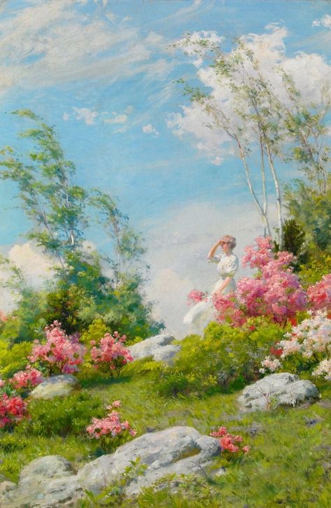 ೃ on Twitter: "“may morning” & “among the wild azaleas” (details), 20th century. charles courtney curran.… " Soyut Sanat Tabloları, Aesthetic Painting, Naha, Romantic Art, Ethereal Art, Art And Illustration, Classical Art, Pretty Art, Beautiful Paintings